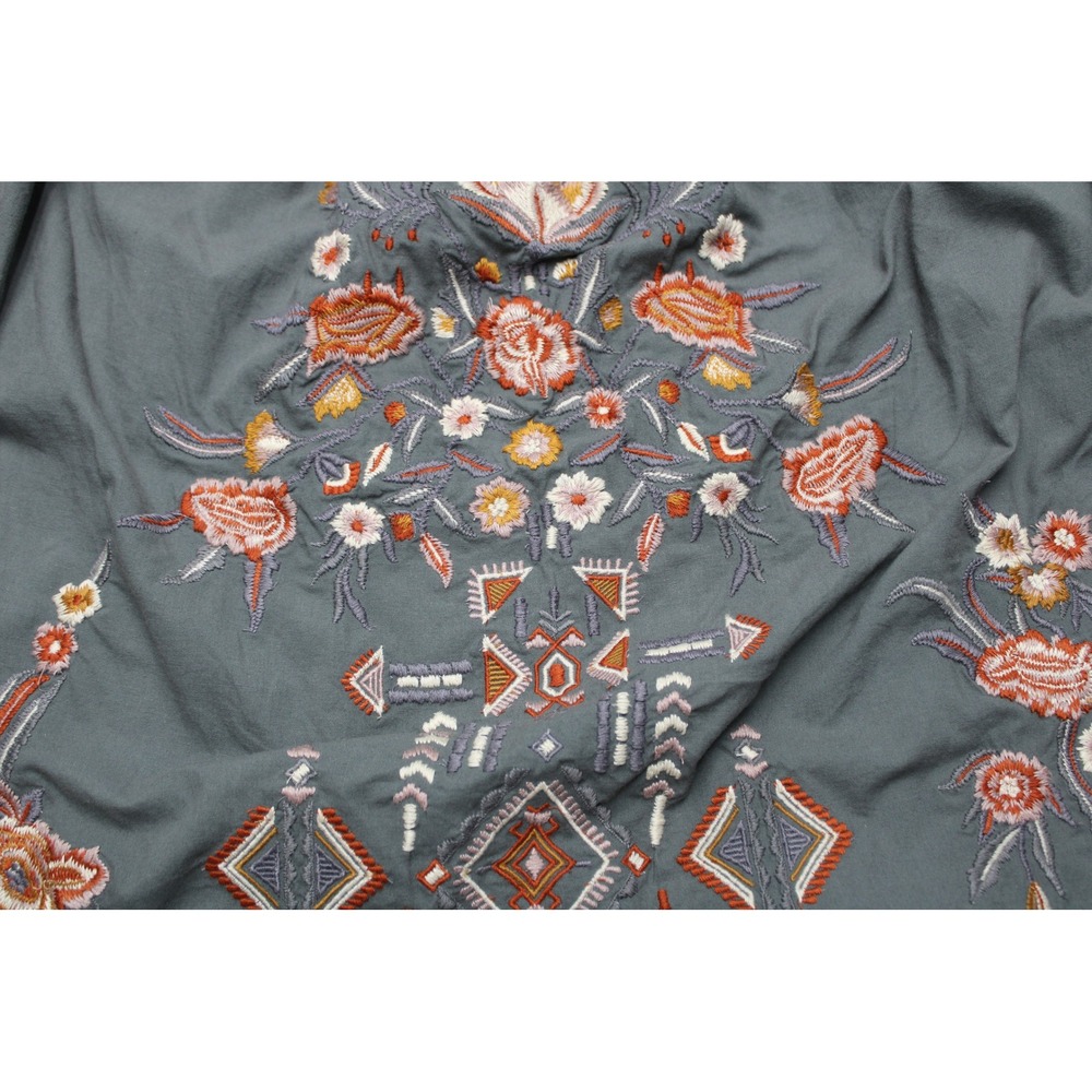 Kyla Seo Embroidered Cotton Tassel Boho Blouse Grey Striped M Boho-Chic - Picture 8 of 8